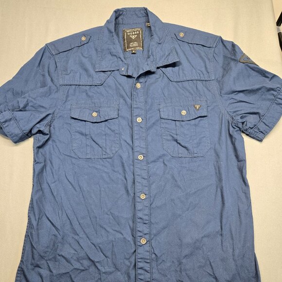 GUESS Men’s Blue Short Sleeve Button Up Shirt Size M - Picture 2 of 13